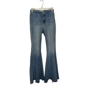 Free People Womens Bell‎ Bottom Flare Leg Jeans Sz 25 Raw Hem Boho; 32" Inseam